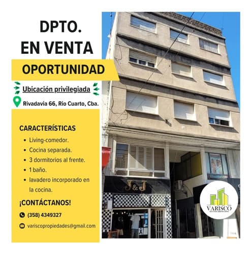 Vendo departamento en microcentro rio cuarto cba