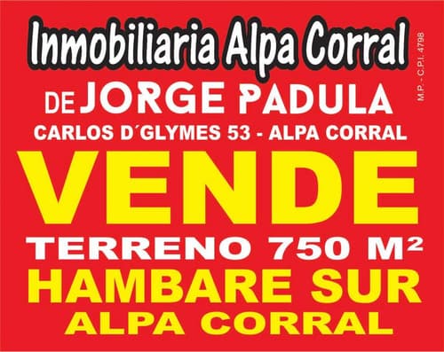 Vendo terreno alpa corral hambare sur