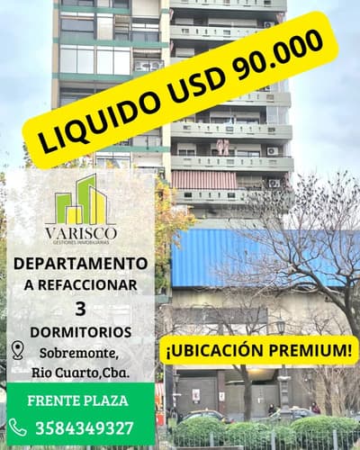 En venta departamento a refaccionar en centro de rio cuarto