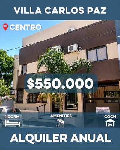 Alquiler anual en el centro de villa carlos paz